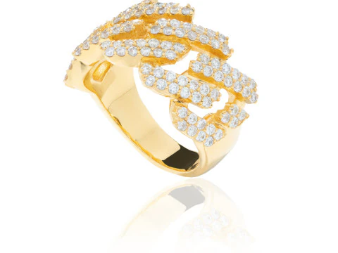 Square Cuba Chain Diamond Ring 3D Print Model