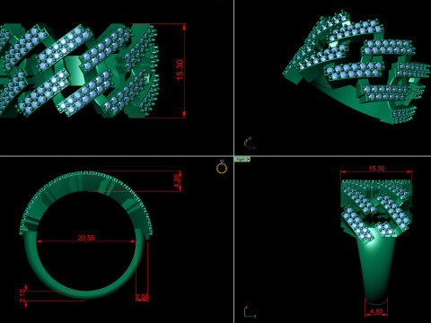 Square Cuba Chain Diamond Ring 3D Baskı Modeli