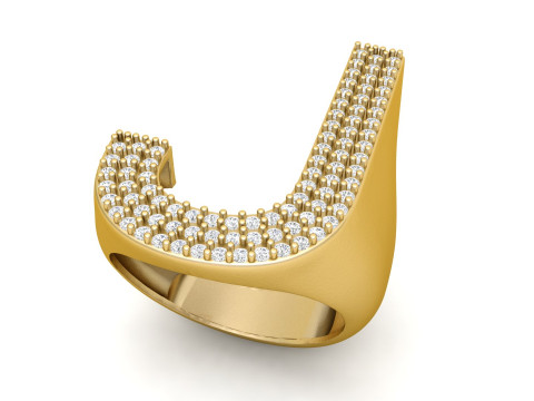 J Letter Diamond Ring 3Dプリントモデル