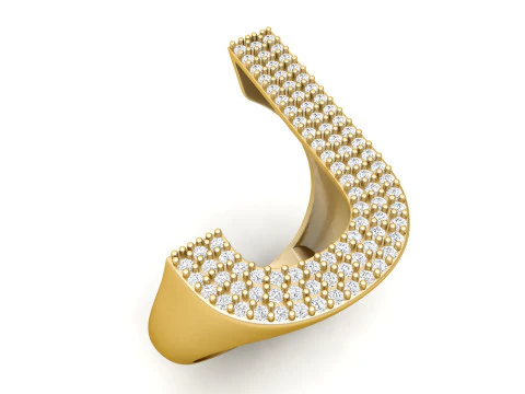 J Letter Diamond Ring 3D Print Model