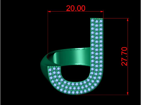 J Letter Diamond Ring 3D Print Model