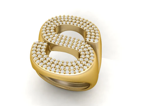 Anello con diamante con lettera S Modello di stampa 3D