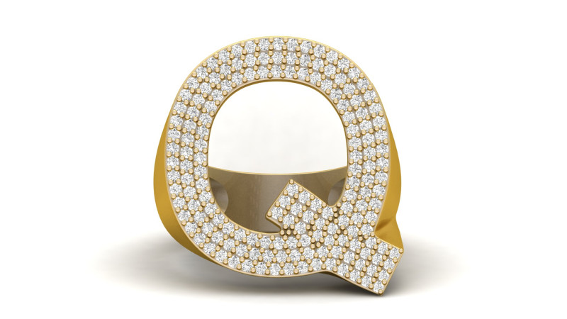 Q Letter Diamond Ring 3Dプリントモデル .c4d .max .obj .3ds .fbx .stl .blend