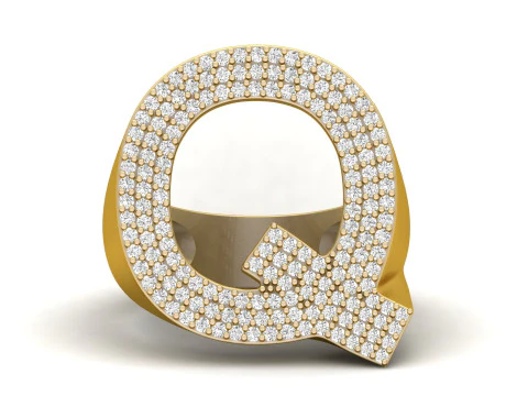 Qレターダイヤモンドリング 3Dプリントモデル