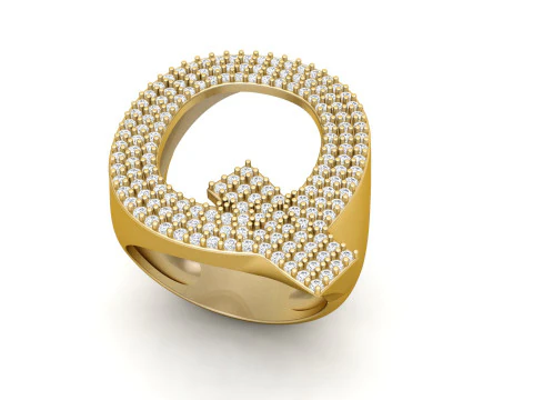 Q Letter Diamond Ring 3D Print Model