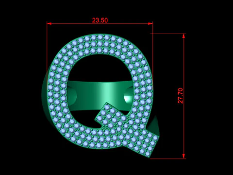 Q Letter Diamond Ring 3D Print Model