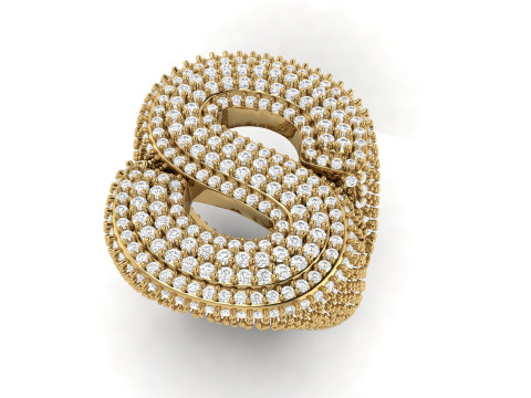 Double Iced Out Diamond S Ring Modelo de Impressão 3D