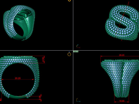 Double Iced Out Diamond S Ring 3D Принт Модель