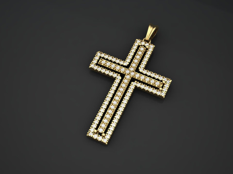 Double Cross Diamond Pendant Modèles 3D en vedette