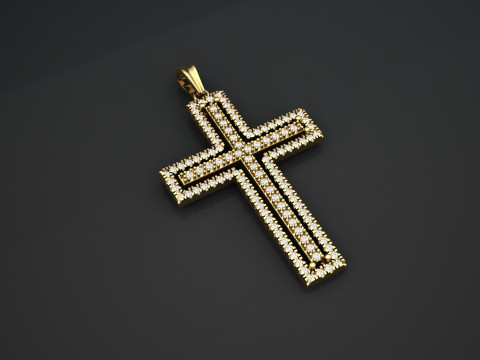 Double Cross Diamond Pendant Modèles 3D en vedette