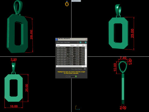 Number 0 Font Plain Gold Pendant 3D Print Model