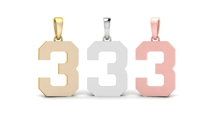 Number 3 Font Plain Gold Pendant Modelo de Impressão 3D .c4d .max .obj .3ds .fbx .stl .blend
