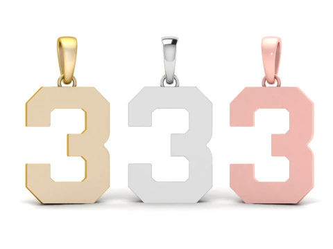 3 Numara Font D&uuml;z Altın Kolye Ucu 3D Baskı Modeli