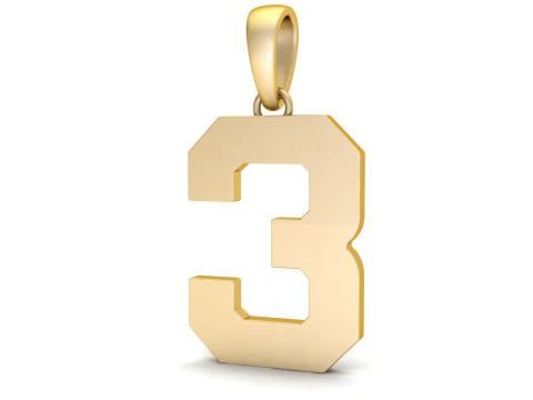 Number 3 Font Plain Gold Pendant 3D Print Model