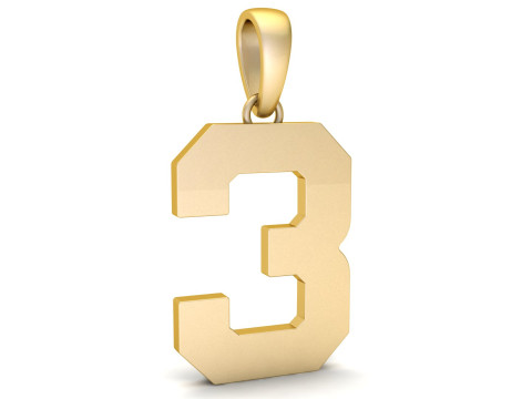 Number 3 Font Plain Gold Pendant Modelo de Impressão 3D