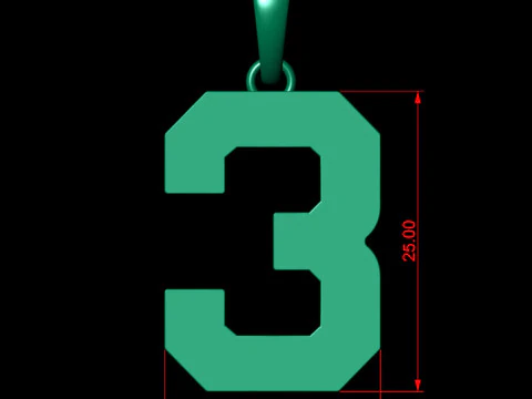 Number 3 Font Plain Gold Pendant 3D Print Model