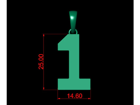 Number 1 Font Plain Gold Pendant 3D Print Model