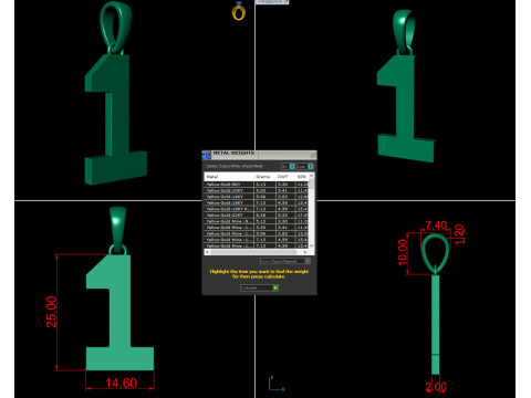 Number 1 Font Plain Gold Pendant 3D 프린트 모델