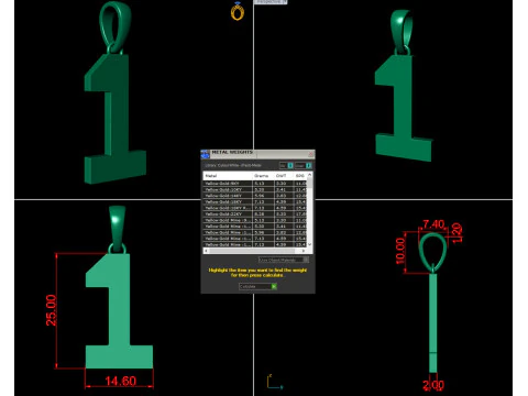 Number 1 Font Plain Gold Pendant 3D Print Model