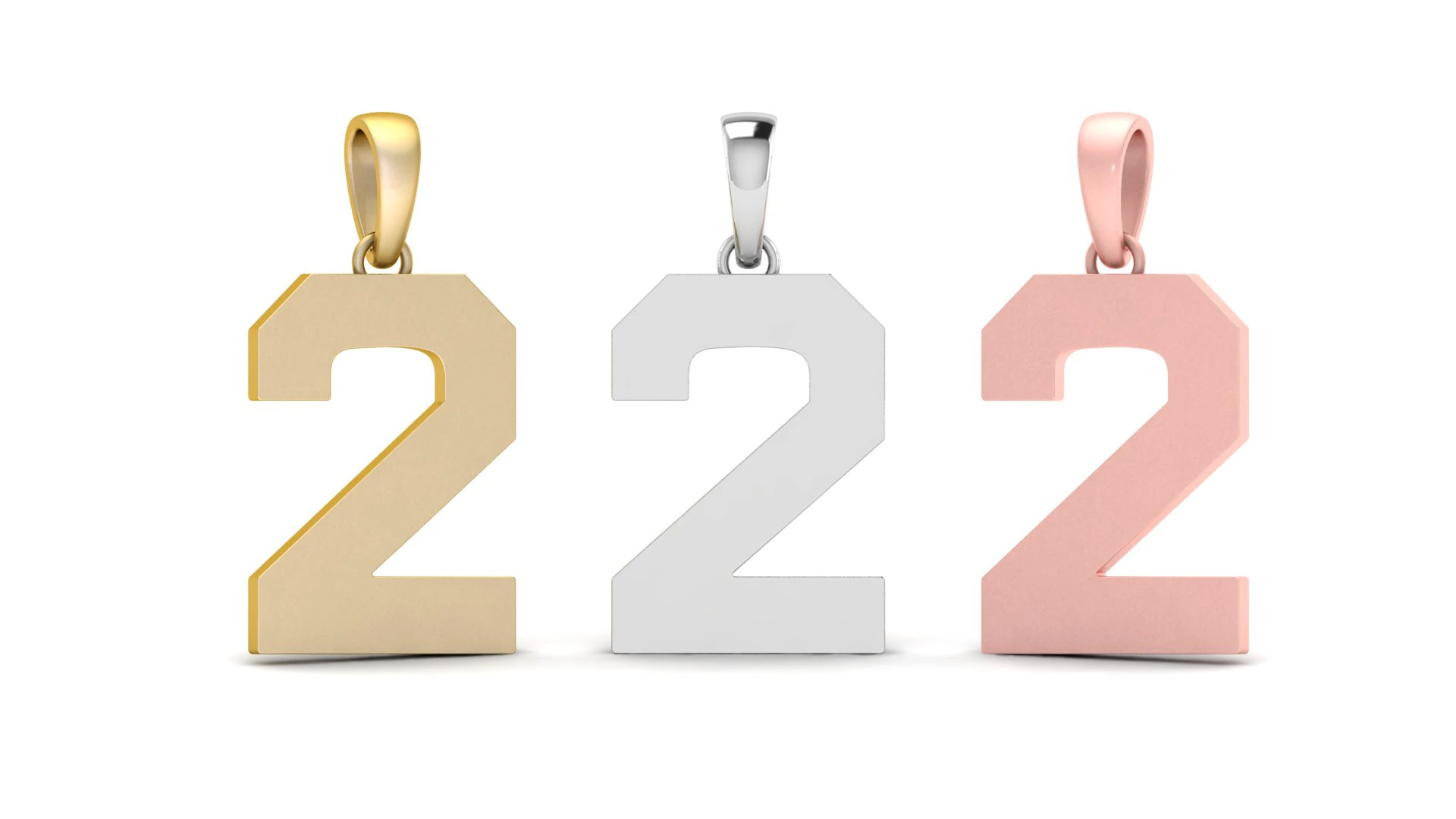 Number 2 Font Plain Gold Pendant 3D Print Model .c4d .max .obj .3ds .fbx .stl .blend 