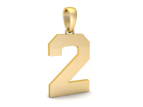 Number 2 Font Plain Gold Pendant 3D Print Model