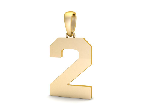 Number 2 Font Plain Gold Pendant Modelo de Impressão 3D