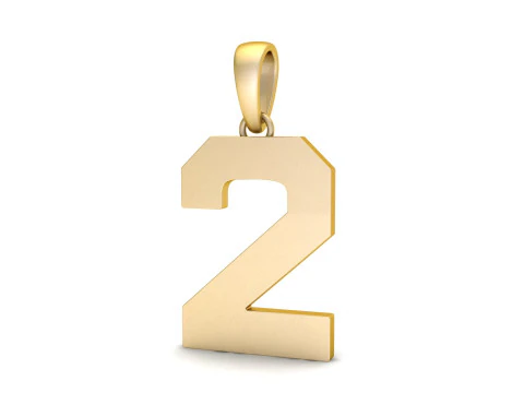 Number 2 Font Plain Gold Pendant 3D Print Model