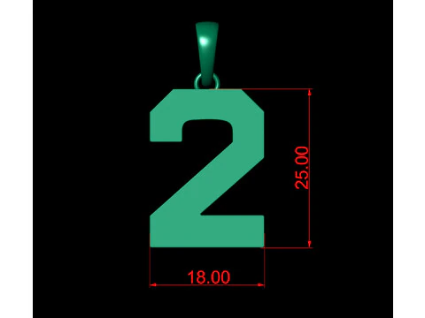 Number 2 Font Plain Gold Pendant 3D Print Model