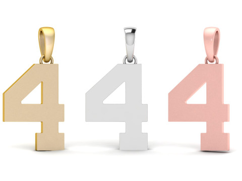 Number 4 Font Plain Gold Pendant 3D Print Model