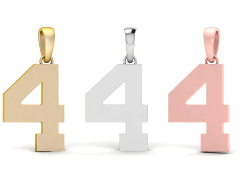 4 Numara Font D&uuml;z Altın Kolye Ucu 3D Baskı Modeli