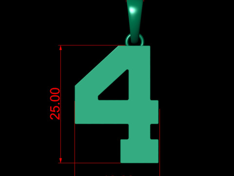 Number 4 Font Plain Gold Pendant 3D 打印模型