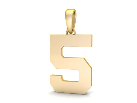Number 5 Font Plain Gold Pendant 3D Print Model