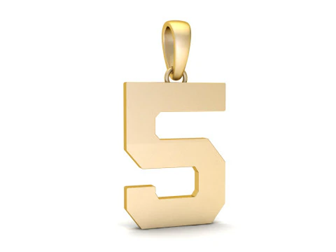 Number 5 Font Plain Gold Pendant 3D Print Model