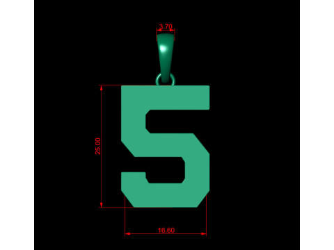 Number 5 Font Plain Gold Pendant 3Dプリントモデル