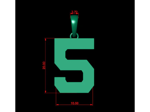Number 5 Font Plain Gold Pendant 3D Print Model