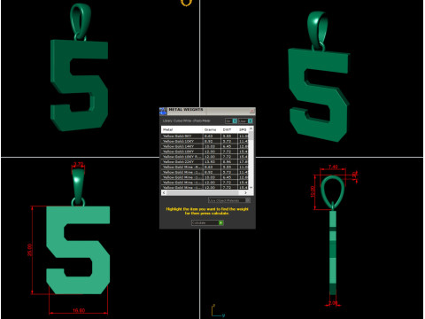 Number 5 Font Plain Gold Pendant 3Dプリントモデル