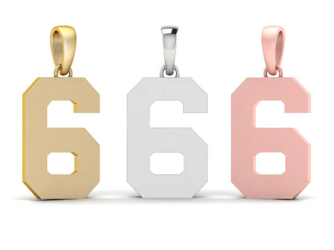 6 Numara Font D&uuml;z Altın Kolye Ucu 3D Baskı Modeli