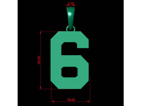 Number 6 Font Plain Gold Pendant 3D-Druckmodell