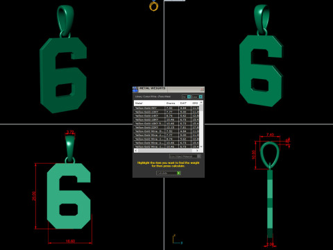 Number 6 Font Plain Gold Pendant 3D-Druckmodell