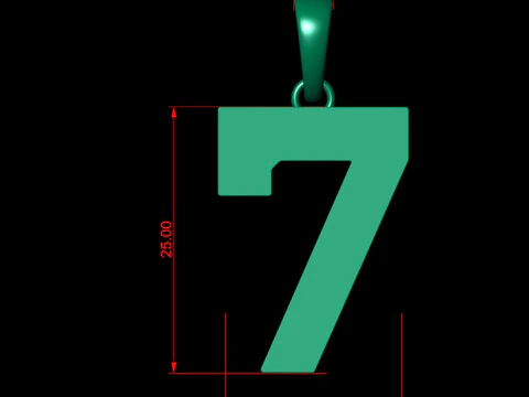 Number 7 Font Plain Gold Pendant 3D Print Model