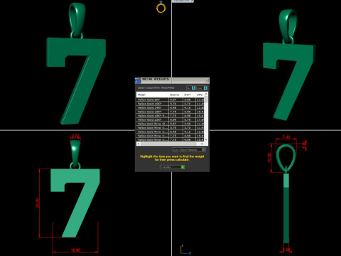 Number 7 Font Plain Gold Pendant Modelo de impresión 3D