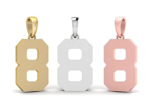8 Numara Font D&uuml;z Altın Kolye Ucu 3D Baskı Modeli