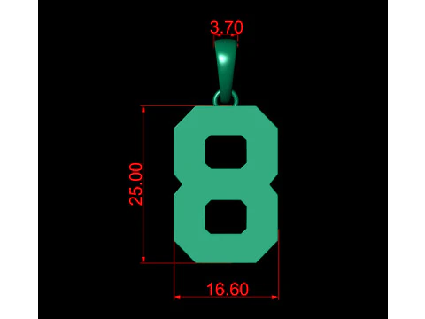 Number 8 Font Plain Gold Pendant 3D Print Model