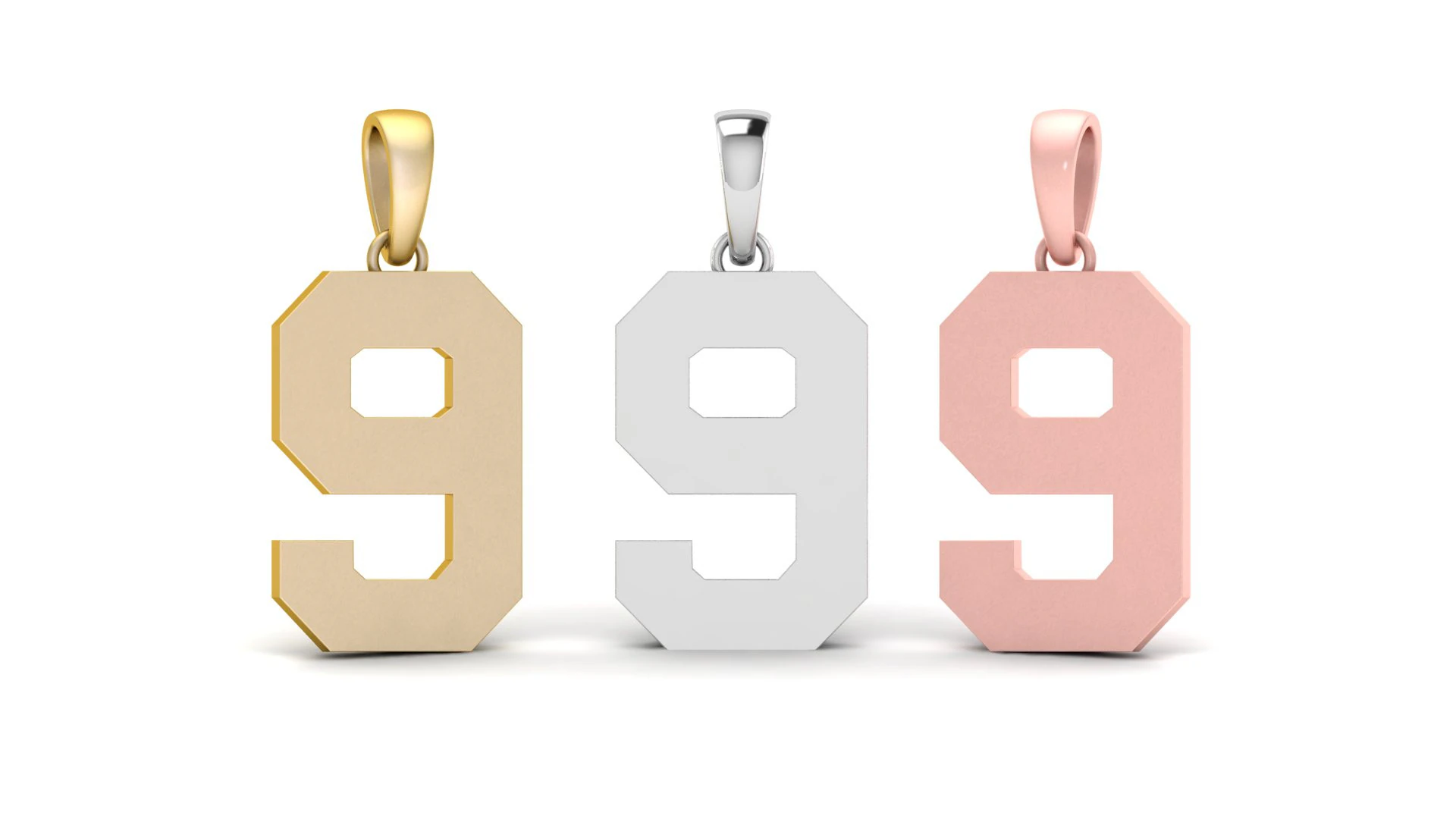 Number 9 Font Plain Gold Pendant 3D Print Model .c4d .max .obj .3ds .fbx .stl .blend 