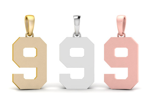 Number 9 Font Plain Gold Pendant 3D Print Model