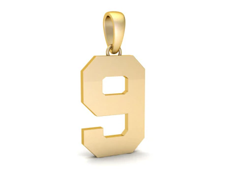 Number 9 Font Plain Gold Pendant 3D Print Model