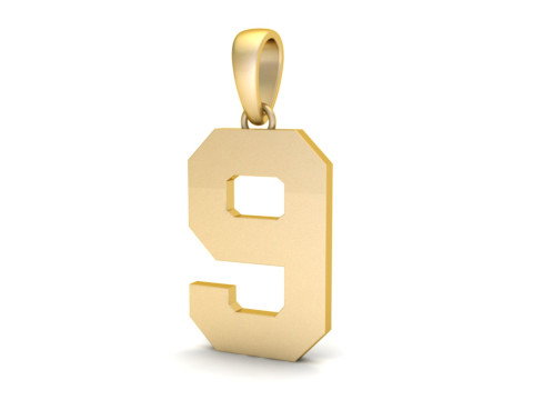 Number 9 Font Plain Gold Pendant 3D 打印模型