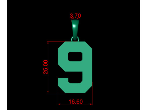 Number 9 Font Plain Gold Pendant 3D 打印模型
