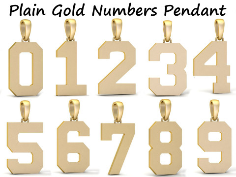 HipHop Numbers Plain Gold Pendant 3D Print Model