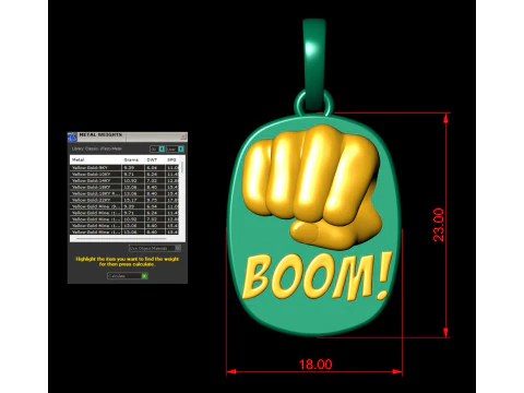 Gold Punch Boom Pendant 3D Print Model